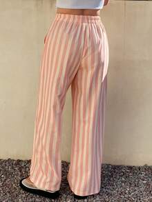 DAZY Women Striped Loose Waist Tie Pajama Pants - Pink - View 2