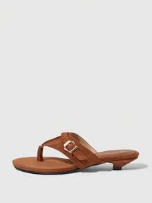 HighSole French Flip-Flops Women Wear New Sandals And Slippers With Low Heels And Toes In Summer. - Brown - View 2