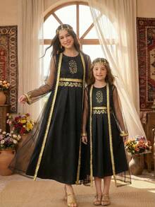 Sparklyn رمضان
عباياتabaya
جلابياتjalabiya
جلابيه 
الملابس التقليدية العربية,Tween Girls Elegant Party Mesh Jacket & Dress Set, Kids Dresses For Girls Black, Modest Dress For Girls, Kids Black Abaya, Kids Arabic Dress - Black - View 5
