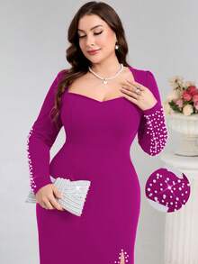 Coutiva 大码正式晚礼服（缀饰繁复） - 玫紅色 - 查看 3