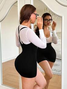 2pcs Office Lady Costume Set - Deep V Shirt + Dress, Attractive Women's Party Outfit - Black and White - View 2