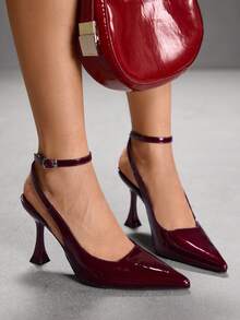 CUCCOO SZL Women's Pointed Toe Stiletto High Heel Black Lace Mesh Breathable Hollow-Out Sexy Elegant Lady High Heel Pumps With Ankle Strap, Versatile For Daily, Party, Gathering Valentine's Day - Burgundy - View 3