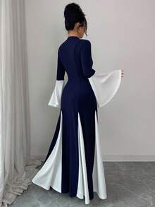 Siren Gaze Vestido longo feminino com punhos oversized em cores contrastantes - Azul - Ver 2