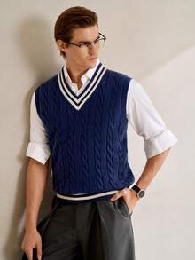 Manfinity CityGents 男士V领条纹麻花针织休闲毛衣背心