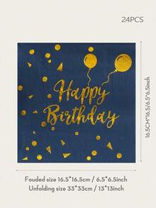 24pcs/Set Navy Blue & Gold Foil Happy Birthday Disposable Napkins, 13*13 Inch 2 Ply Navy Blue Elegant Metallic Gold Foil Dessert Napkins For Women Party Supplies,Christmas - Multicolor - View 10