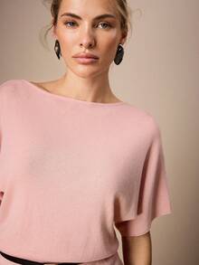 Maija Áo len nữ tay ngắn cổ thuyền màu hồng nhạt, kiểu dáng thường ngày, thích hợp đi chơi, dự tiệc Valentine, mùa xuân, đi biển, mùa xuân đến hè. - Hồng - Xem 9