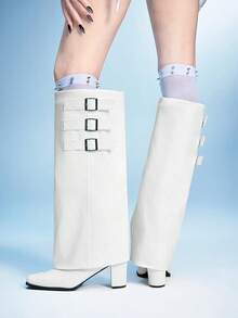 Sugerpunk 女士时尚通勤高跟搭扣踝靴 - 白色 - 查看 5