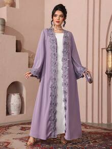 Al Najma Elegant & Graceful Fitted Romantic Purple Women's Abaya - Purple - View 4