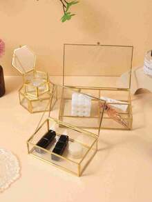 1 Pieza Caja de Almacenamiento de Joyas de Anillo de Vidrio Hexagonal Dorado de Lujo, Organizador de Gran Capacidad para Exhibir Múltiples Anillos, Ideal como Regalo para Boda, Compromiso, Día de San Valentín, Cumpleaños, Aniversario, Fiesta, Celebración, Viaje, Tocador, Decoración Navideña, Caja de Regalo para Joyas, Soporte de Anillos - transparente - Ver 2