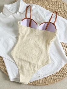 Swim Chiccia Áo tắm liền thân có gọng nâng ngực và đệm vai dành cho nữ, kiểu dáng thanh lịch và tôn dáng, chất liệu vải có họa tiết, thích hợp cho bãi biển, khu nghỉ dưỡng, đa năng cho mùa xuân/hè. - Màu be - Xem 5