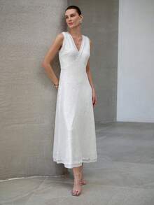 MOTF PREMIUM WOMEN'S V-NECK WAIST CINCHED SEQUIN DRESS, SPRING/SUMMER - White - View 1