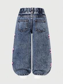 Playful Pals Girls' Versatile Fashion Distressed Straight Leg Blue Jeans - Medium Wash - View 2