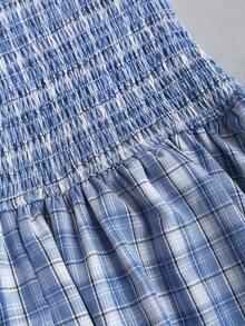 Sweetra Women's Chic Plaid Retro Sexy Slim Fit Elegant College Style Vacation Versatile Comfortable Casual Blue Dress, Spring/Summer - Blue - View 3