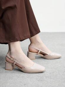 CUCCOO BIZCHIC Giày bệt mũi vuông đế dày màu đen cổ điển, giày công sở đa năng cho nữ, thích hợp cho ngày Valentine và mùa xuân. - Hạnh nhân sâu - Xem 3