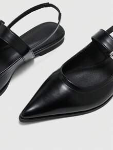 CUCCOO BIZCHIC Zapatos planos casuales de mujer con diseño de hebilla y punta puntiaguda - Negro - Ver 7