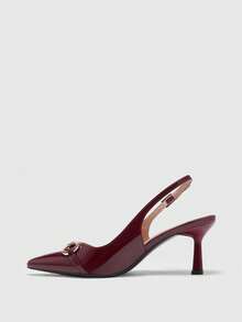 CUCCOO BIZCHIC Tacones altos de moda versátiles de uso diario con diseño de hebilla y punta afilada para mujer - Burdeos - Ver 8
