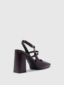 CUCCOO BIZCHIC Giày lười nữ mũi vuông, gót chunky, chất liệu da PU, trang trí khóa cài, kiểu dáng thường ngày thoải mái, phù hợp cho đi chơi, dự tiệc và các dịp lễ. - màu nâu - Xem 8