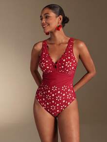 Swim Oasis Women's Beach Vacation Casual One Piece Swimsuit & Skirt Set - Rust Brown - View 3