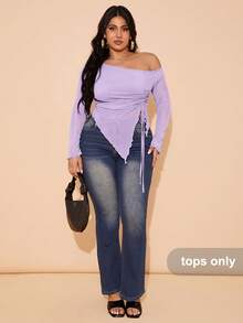 SHEIN BAE Áo dài tay màu trơn cỡ lớn dành cho nữ, thời trang cho mùa hè. - Màu tím hoa cà - Xem 4