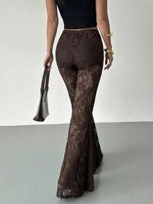 Firerie Women's Halloween Lace Flared Pants, Versatile Wide Leg Exaggerated Bell Bottom Skinny Sexy Trousers - Brown - View 2