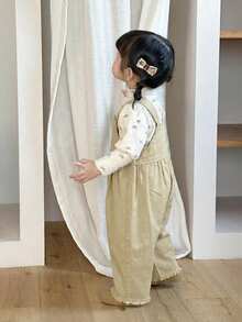 SHEIN 女婴卡其色牛仔宽松连体衣 - 卡其色 - 查看 3