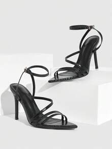 CUCCOO SZL Women's Elegant Pointed Toe Heeled Sandals For Commuting Valentine's Day - Black - View 2