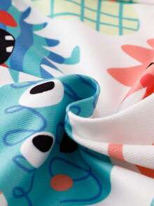 4件套男婴可爱卡通怪兽印花休闲贴身连体衣短袖裤子睡衣套装 - 彩色 - 查看 3