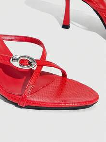 CUCCOO SZL Women's Pointed Toe Buckle Design Fashionable Elegant High Heel Sandals - Red - View 6