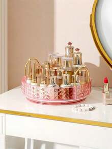 1 PC Large Capacity 360 Degree Rotating Adjustable DIY Plastic Simple Transparent Spinning Organizer Rack Bathroom Vanity Desktop Display Storage Shelf Multi-Scene Home Organization Countertop Decor - Multicolor - View 12