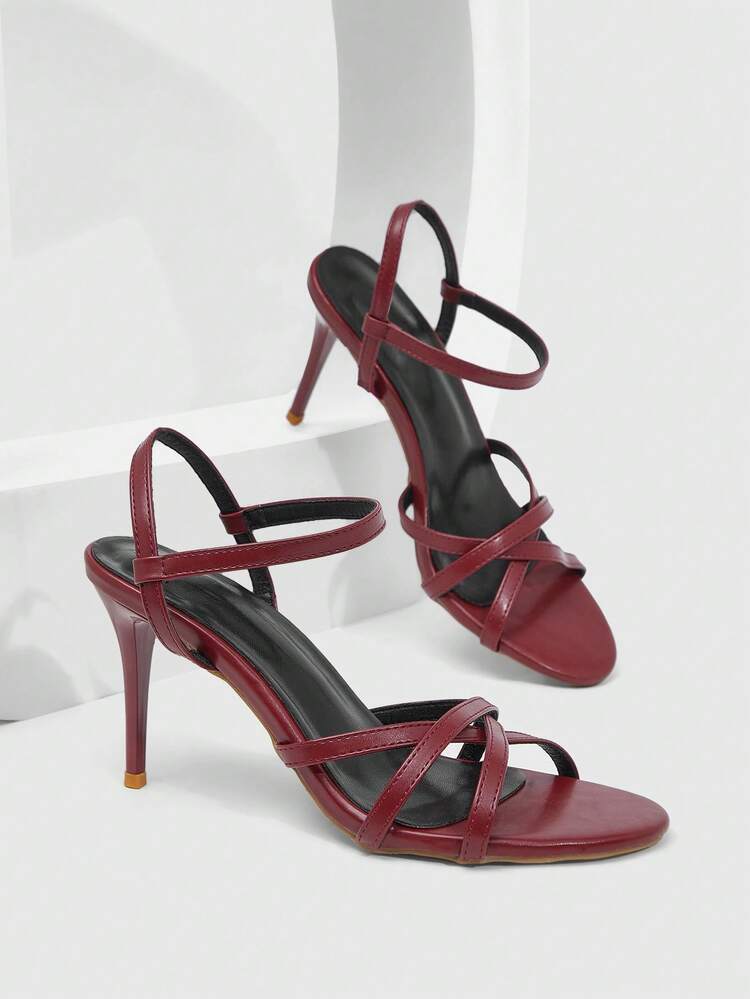 CUCCOO SZL Women's Solid Color Criss-Cross Design Fashionable Daily Wear High Heel Sandals Summer Shoes