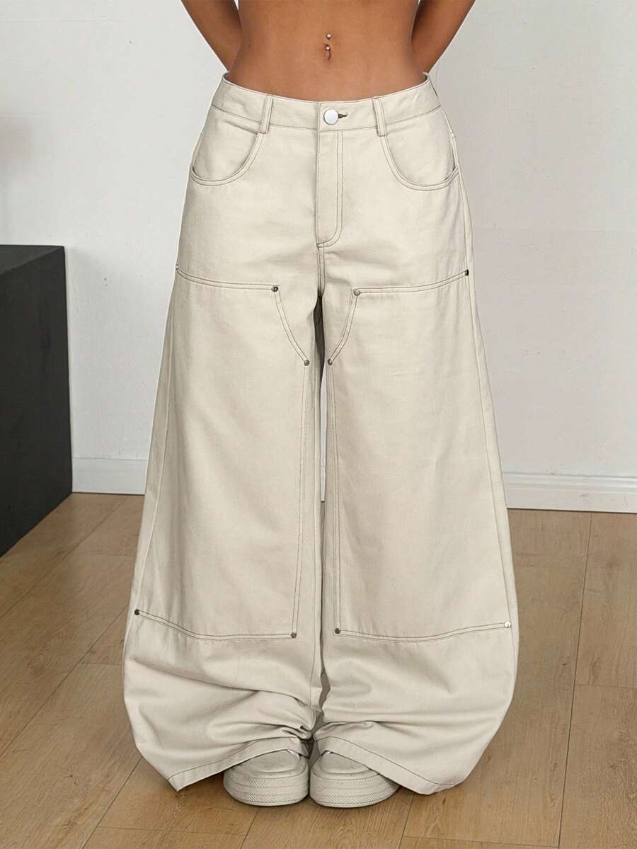 Muchica Women's Loose Casual Wide Leg Pants With Pockets, Light Khaki - Khaki - View 1