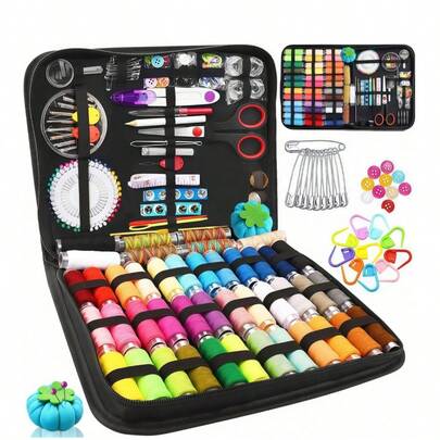 Bộ dụng cụ may vá di động gồm hộp chỉ, kim, kéo và phụ kiện, đầy đủ dụng cụ may vá tại nhà và khi đi du lịch, phù hợp cho người mới bắt đầu, người lớn, trẻ em, thanh thiếu niên, nam giới, phụ nữ, các bà mẹ, bà nội, các bà ngoại. Đồ dùng may vá tiện dụng cho sửa chữa khẩn cấp, các dự án DIY và thủ công, cần thiết cho phòng ngủ, ký túc xá, phòng du lịch.