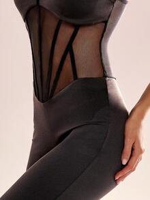 Avenya Off Shoulder Waist Cut-Out Semi-Sheer Flare Jumpsuit - Black - View 1