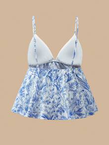 SHEIN TRVLCHIC 女士印花雪纺吊带背心，适合春夏穿着，可作度假休闲套装、夏季假期、春假、派对、海滩、春季、情人节、狂欢节服装等场合，优雅大方，印花图案，适合春夏季节、派对、夏季上衣、情人节上衣、婚礼宾客上衣、生日上衣、派对上衣、优雅女士上衣、印花上衣、夏季上衣、狂欢节服装、墨西哥风情波西米亚风女士上衣 - 藍白色 - 查看 2