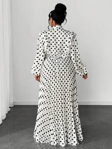 Maweii 大码女士优雅浪漫精致法式波点婚礼宾客V领雪纺荷叶袖收腰褶皱飘逸长裙 - 彩色 - 查看 2