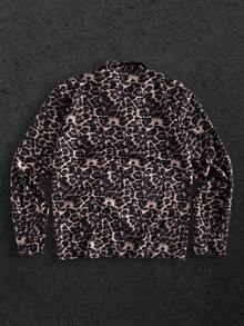 GENTILAND Men's Leopard Print Button-Front Casual Long Sleeve Shirt Loose Vuitton Jacket For Men Men Animal Print Men Cheetah Print Men Leopard Print Men's Summer Jacket - Multicolor - View 3