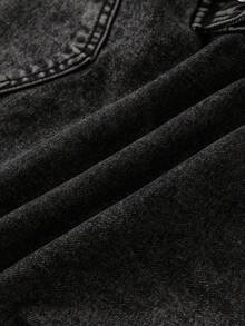 Manfinity Joysei 男士深灰色酸洗牛仔百慕大短裤：前卫街头休闲风格，拉链细节 - 深灰色 - 查看 6