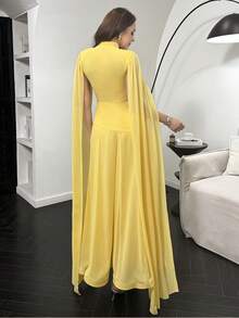 Modelyn Đầm tay cape màu trơn thanh lịch dành cho nữ, thích hợp dự tiệc. - Màu vàng - Xem 4