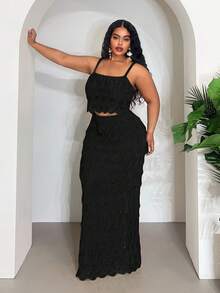 Veslaya 2025 New Sexy/Vacation/Elegant Sleeveless Hollow-Out Cropped Top And Bodycon Maxi Skirt Set - Black - View 5