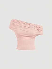 SHEIN MOD 三穿式女士休闲纯色修身夏季上衣，高领露肩款，时尚百搭，适合节日、乡村风、海滩度假、下午茶、晚宴等场合，也可作为舞会上衣或可爱上衣穿着，大码吊带背心/吊带衫。 - 粉色 - 查看 4