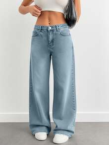 EURMUSE Women's Casual Washed Low Waist Wide Leg Jeans - Baby Blue - View 4