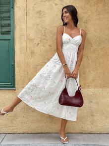 Serisse Đầm nữ dáng lửng ren thêu họa tiết, kiểu dáng thường ngày. - Màu Hồng baby - Xem 4