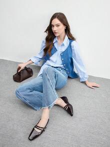 CUCCOO BIZCHIC 女士方头平底巧克力色金属扣套脚平底鞋，舒适休闲玛丽珍鞋，适合搭配连衣裙 - 咖啡棕 - 查看 11