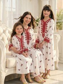 SHEIN Tween Girl Floral Print V-Neck Long Sleeve Loose Dress Long Modest Dresses For Girls - Multicolor - View 7