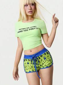 Y2Kool Maria Clara Maia Quần short thể thao phong cách Y2K phối màu xanh neon và xanh dương tương phản, họa tiết người bánh gừng, bông tuyết, ngôi sao, thích hợp cho nữ dự tiệc mùa thu/đông, các ngày lễ, Giáng sinh, mặc hàng ngày, sinh nhật, lễ hội. - màu xanh lá - Xem 7