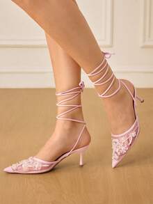 CUCCOO HITCHD 女士尖头仿珍珠装饰优雅日常百搭时尚高跟鞋 - 淺粉色 - 查看 11