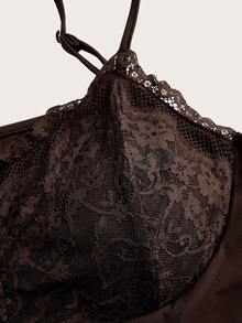 Áo camisole ren tương phản thanh lịch dành cho nữ cỡ lớn, phù hợp với dáng người đồng hồ cát và dáng người tròn trịa. - màu nâu - Xem 8