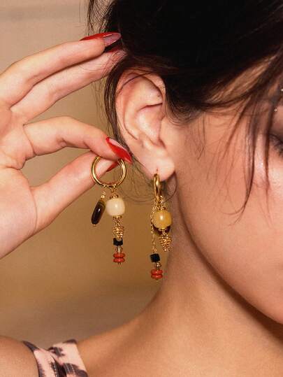 Glisma 18 K Gold Plated Beaded Vintage Unique Drop Earrings,Outfits,Gothic/Goth,Old Money,Beaded,Western Jewelry,Metallic/Texture,Gemstone,Fall/Autumn/Winter,For Mom/Women/Girl/Mother,Premium,Vintage,Cross,Valentine's Day,Gift