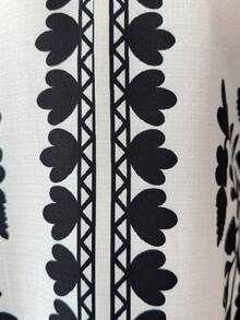 Rafferiza 女士V领露肩袖印花优雅长裙 - 杏色 - 查看 3