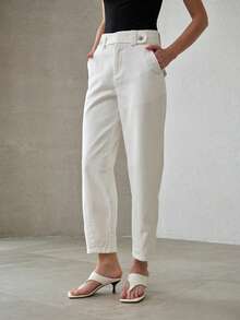 MOTF PREMIUM WOMEN'S COTTON WAIST METAL DESIGN BANANA CROPPED JEANS, SPRING/SUMMER - White - View 4